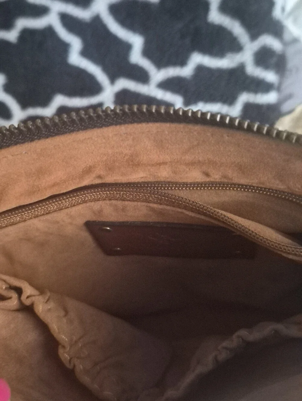 Patricia Nash Cassini  Wristlet Pouch Cognac Full Grain Italian Leather-Suede In